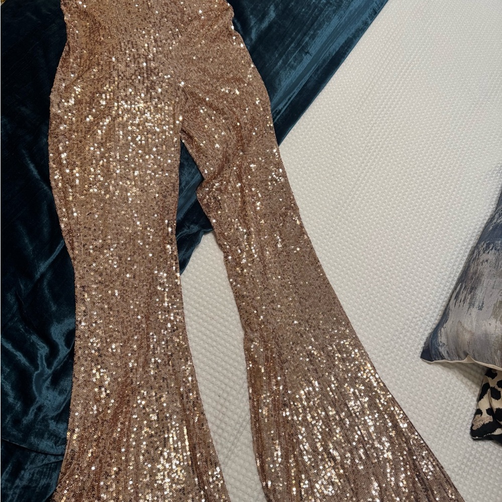 Show Me Your MuMu Gold Sequin Flare Pants